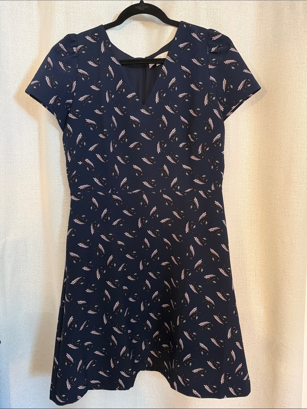 LOFT Navy Mini Dress with Pink Leaf Motif